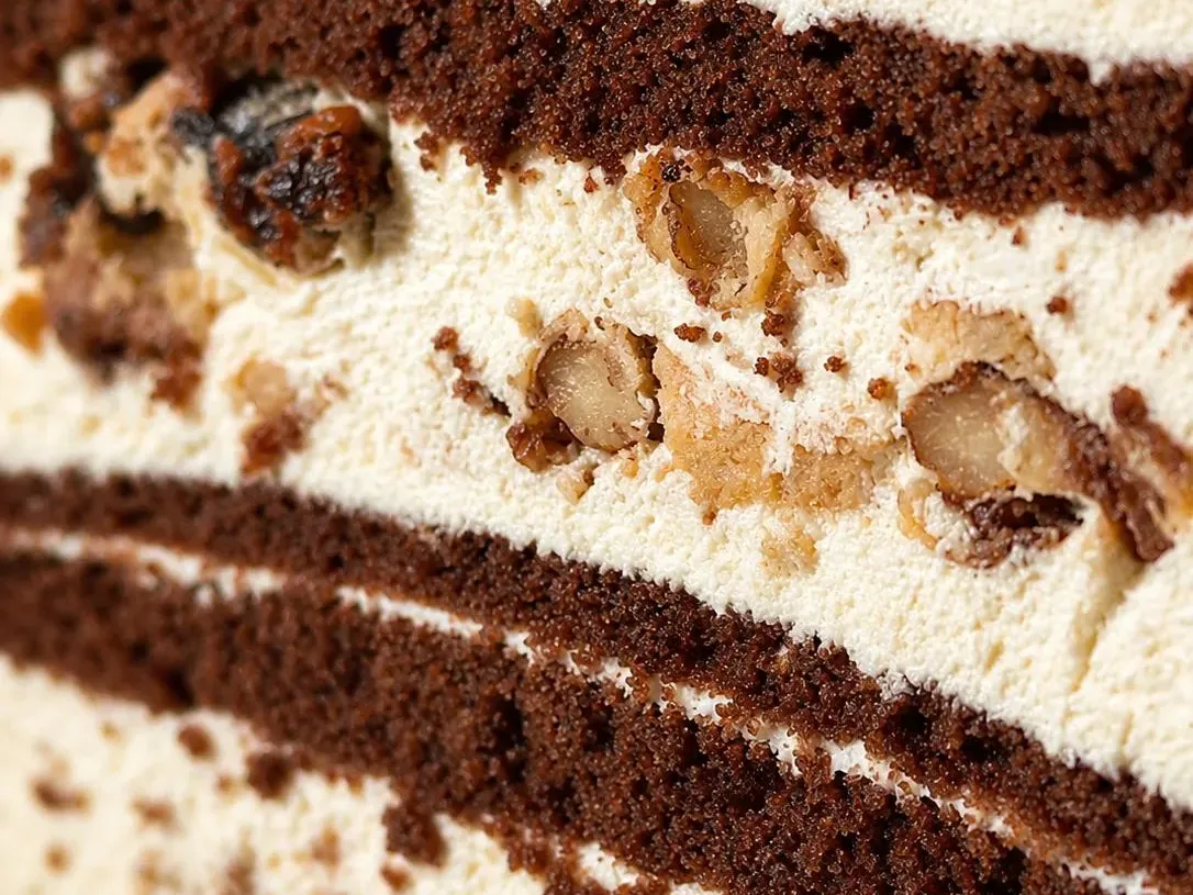 Part de gâteau au chocolat et meringue, noix et pruneaux, Abelinha Feliz, Setúbal