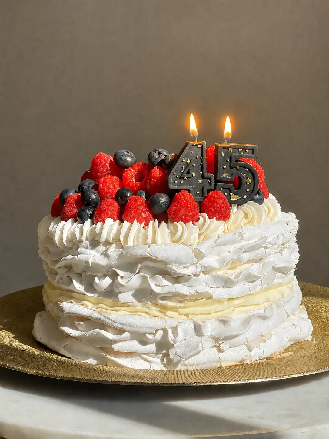 Bolo de merengue com natas, framboesa e mirtilo frescos, Abelinha Feliz, Setúbal